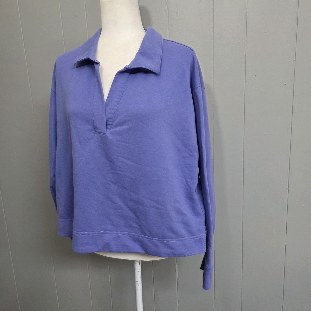 Athleta Retroterry Dark Adonis Purple Polo Sweatshirt Cozy Athletic Size M - Picture 4 of 13
